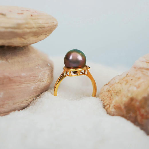 【现货】18K金黑珍珠戒指镶钻简约气质食指戒【尺寸9.7mm】  【一物一证书】 商品图1