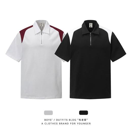 布老哥Blog美式复古撞色拼接拉链polo衫百搭重磅宽松拉链短袖D113 商品图3