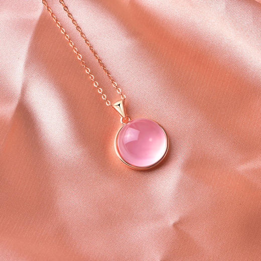 【粉水晶吊坠】项链女S925银天然粉水晶吊坠芙蓉石项坠JP19268-9 商品图2