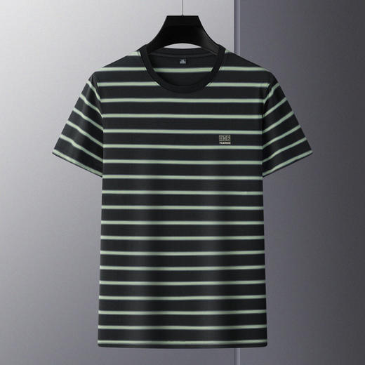 春夏中年男士短袖T恤衫圆领条纹刺绣男士POLO衫上衣   PSL-6201 商品图0