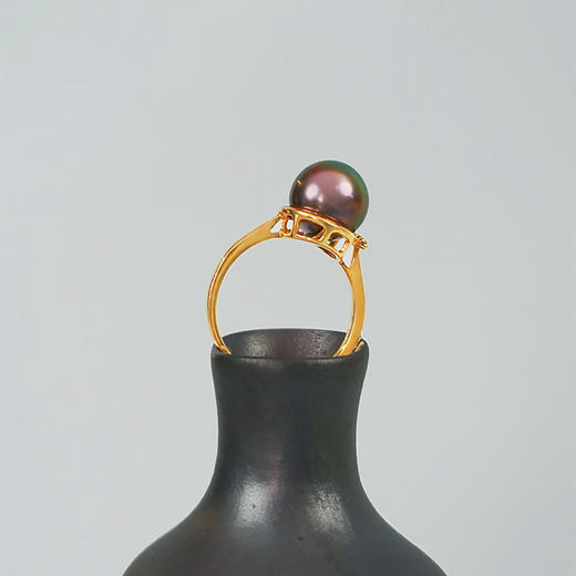 【现货】18K金黑珍珠戒指镶钻简约气质食指戒【尺寸9.7mm】  【一物一证书】 商品图2