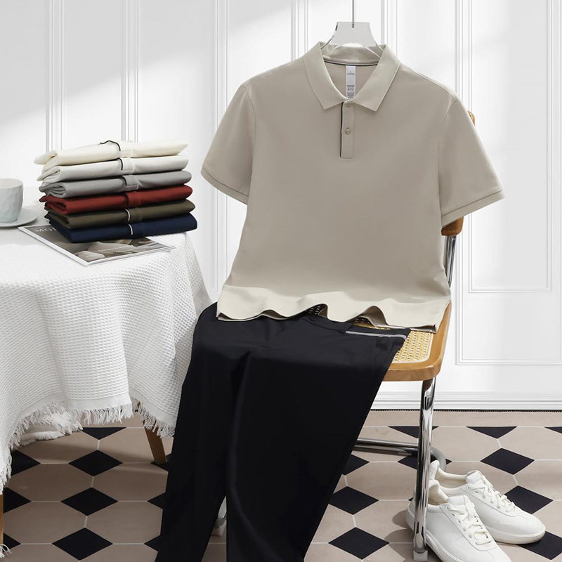 精选40S高端长绒棉柔软透气清凉舒适冰感男士翻领时尚商务休闲polo衫  HLS-GS82019