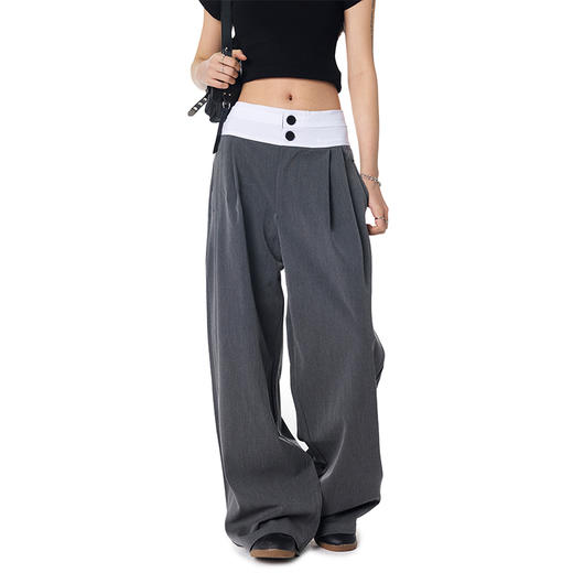 【Achock官方店】垂感休闲西装裤男女新款白色腰头美式设计感长裤 商品图2