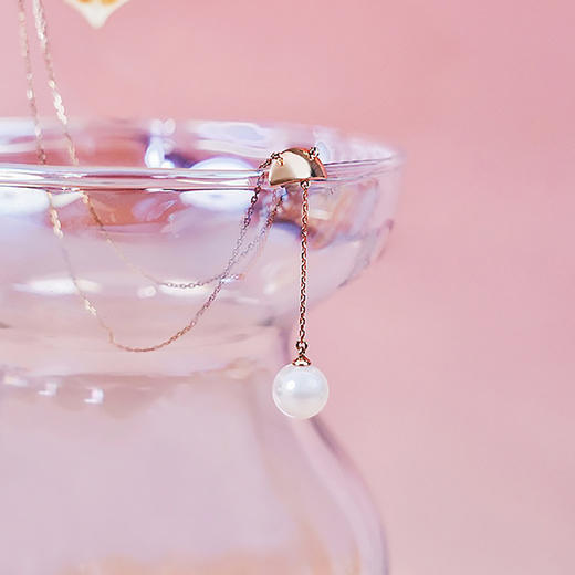 【现货】18K金珍珠项链精致简约半圆Y字链【尺寸7mm】  【一物一证书】 商品图2