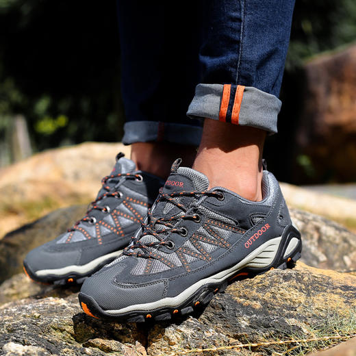 四季款真皮户外鞋网布透气防滑情侣休闲徒步鞋低帮登山鞋 商品图3