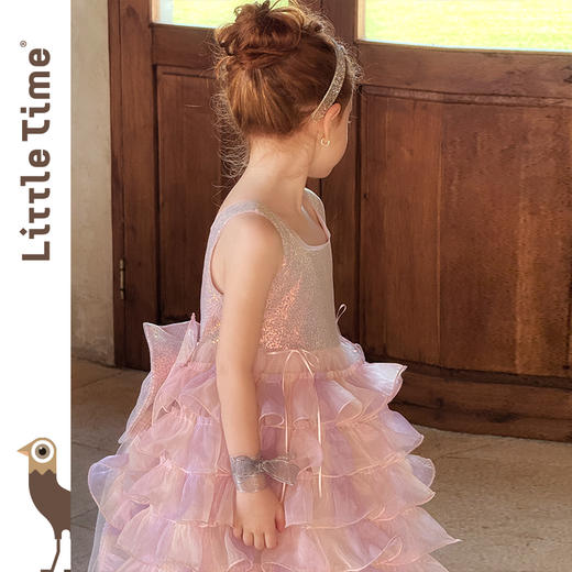 Littletime女童连衣裙夏装2025新款儿童亮片拖尾公主裙生日礼服裙 商品图3