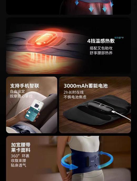 【春上新】10楼飞利浦腰部按摩仪PPM5201BDB/93  吊牌价699活动价549元 商品图6