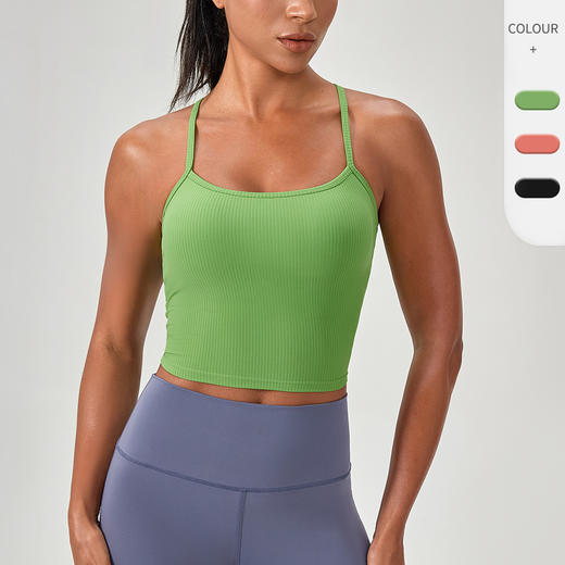 跃牌【欲动春风】系列 瑜伽背心女带胸垫罗纹紧身运动上衣吊带跑步健身背心52165 商品图0