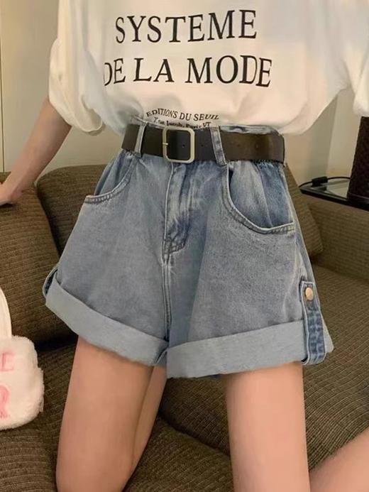 夏季【韩版辣妹卷边牛仔短裤】新款百搭宽松遮胯显瘦a字阔腿热裤子 商品图2