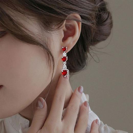【石榴石耳环】S925银酒红石榴石彩色宝石爱心耳饰品耳坠JE19286 商品图1