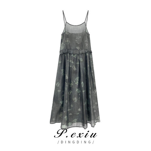 【初夏晚风】人丝气质显瘦百褶吊带连衣裙W-61427 商品图1