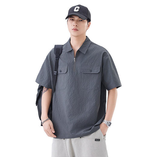 Polo衫套头工装男短袖夏季新款口袋拉链宽松翻领半袖衣服   AY-D3705【AY-3705】 商品图4