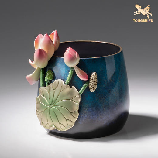 铜师傅《荷花笔筒》客厅书房铜摆件 家居装饰工艺品 老师礼物 商品图2