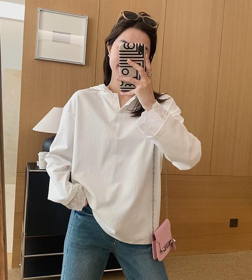 春新品蕾丝连帽勾花棉T 商品图1