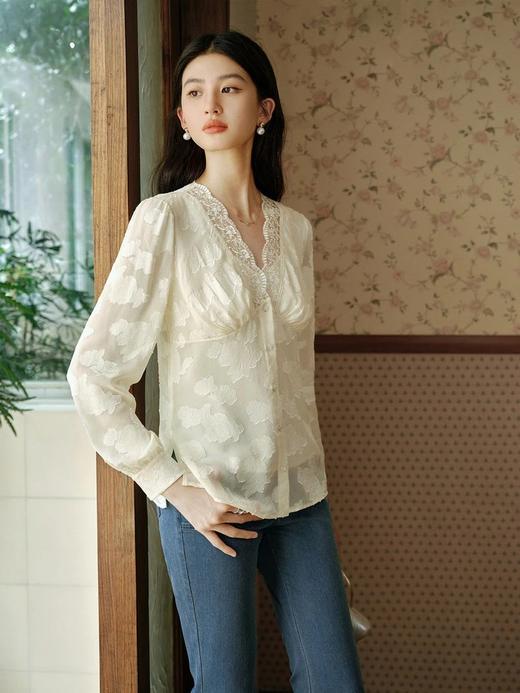 LPIUTY品牌直发！提花蕾丝V领收腰衬衫 C12TJ-99926 商品图1