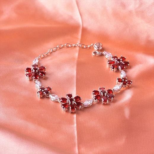【石榴石手串】S925银酒红石榴石彩色宝石时尚简约首饰品JT19219 商品图1