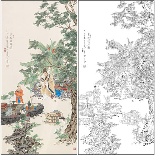 任重山水人物工笔画白描底稿《东坡玩砚图》临摹勾线高清打印稿RD49 商品图0