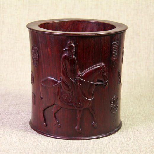 人骑图°黑檀大笔筒 商品图0