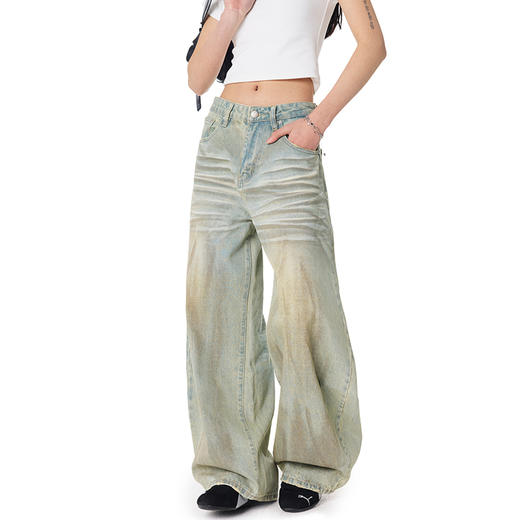 【Achock官方店】美式复古废土风弯刀牛仔裤男女潮牌设计感阔腿裤 商品图3