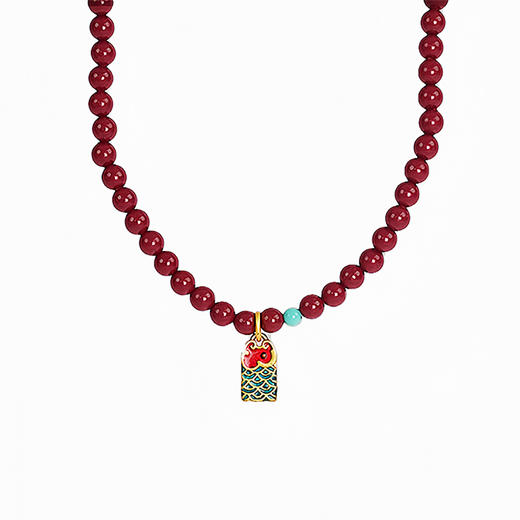 【现货】朱砂项链复古紫砂素面圆珠本命年锦鲤福牌【单珠尺寸4mm】  【一物一证书】 商品图5