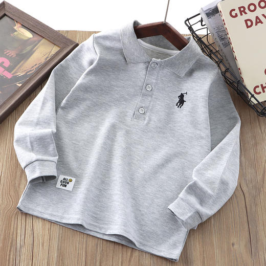 巴鲁熊儿童POLO衫校服内搭秋男女童炸街纯色刺绣打底衫宝宝翻领长袖T90-170cm 商品图3