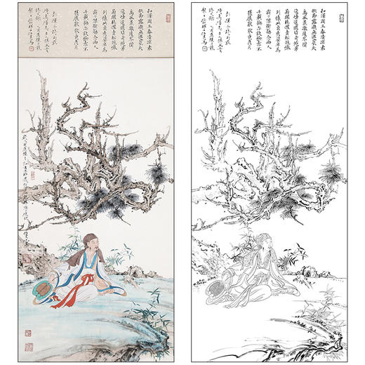 任重山水人物工笔画白描底稿《松下高仕》临摹勾线高清打印稿RD51 商品图0