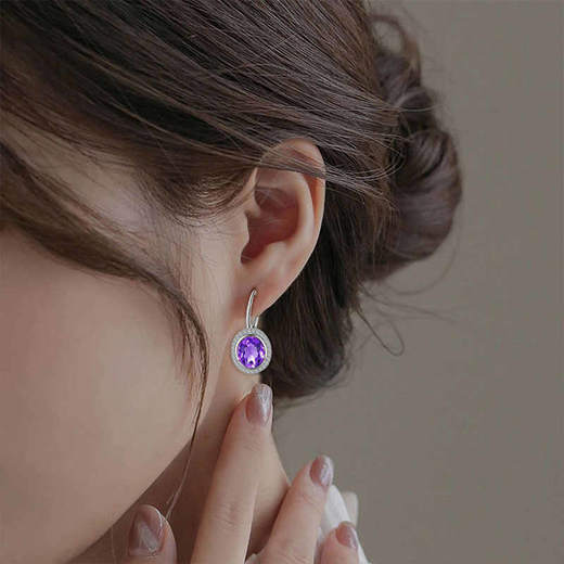 【紫水晶耳环】耳坠女S925银天然紫水晶轻奢时尚耳扣耳环饰品JE25009 商品图2