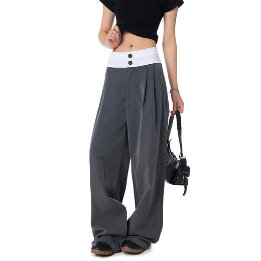 【Achock官方店】垂感休闲西装裤男女新款白色腰头美式设计感长裤 商品图3