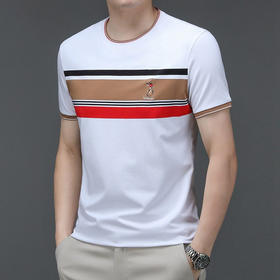 男士短袖t恤条纹撞色新款潮流男装圆领宽条纹短袖T恤    PSL-6182*