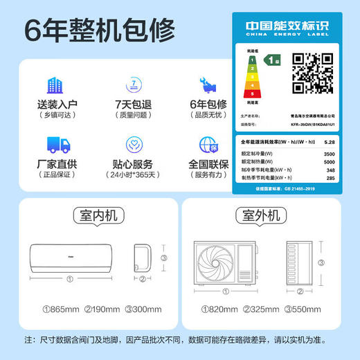 海尔（Haier）空调1.5匹强劲冷暖新一级能效节能变频家用卧室挂机 壁挂式独立除湿全屋智联升级大导板 以旧换新 1.5匹 一级能效 省电+升级大风口 商品图14