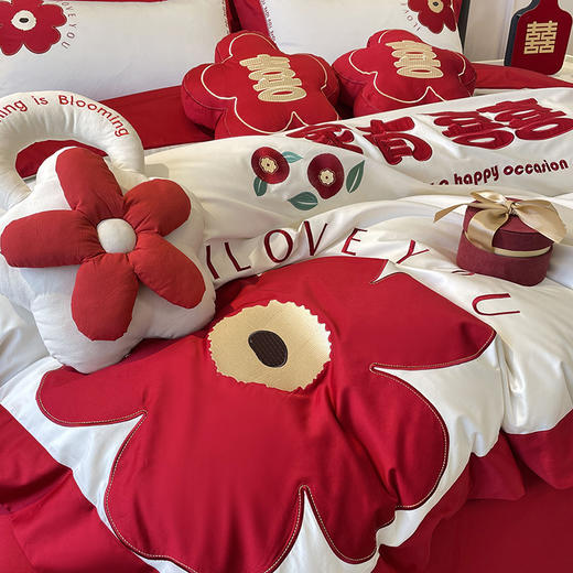 自然醒婚庆系列 100支全棉色织婚庆四件套六件套龙凤至美百年琴瑟床上用品套件KY 商品图6