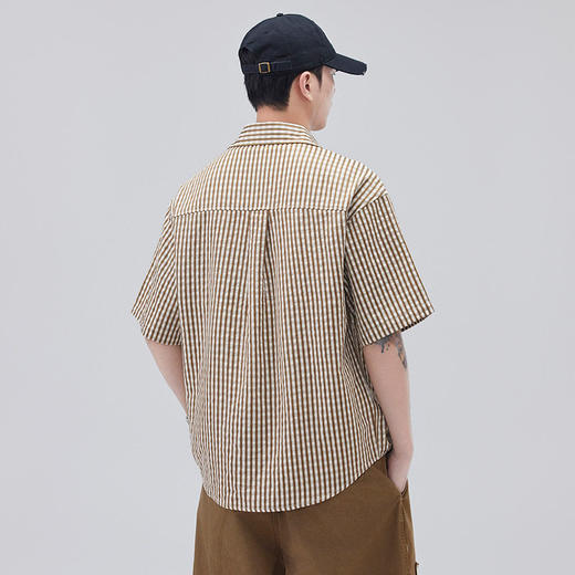 新品港风复古条纹衬衫夏季男款潮牌短袖衬衣宽松休闲上衣   AY-D1318【AY-1318】 商品图3