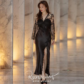 法式优雅侧开叉蕾丝美背长袖裙 S231169