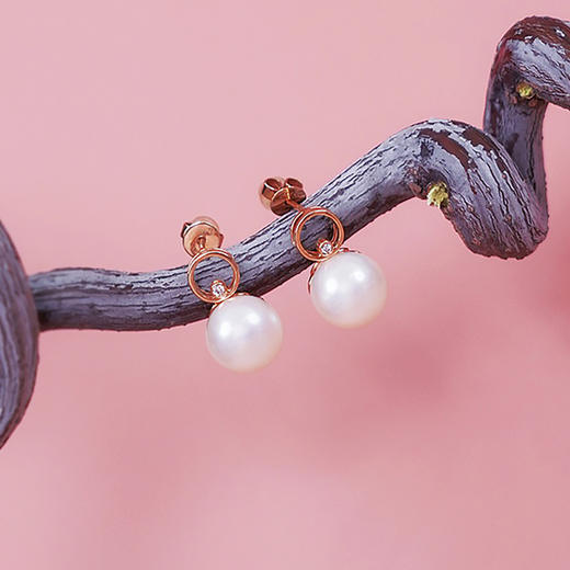 【现货】18K金珍珠耳钉O形镶钻高级感耳饰【尺寸9mm】  【一物一证书】 商品图1