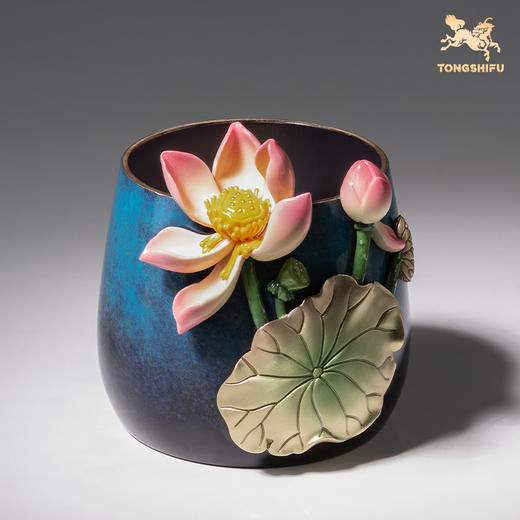 铜师傅《荷花笔筒》客厅书房铜摆件 家居装饰工艺品 老师礼物 商品图3