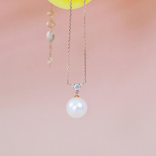 【现货】18K金珍珠项链三角镶钻小众设计师款【尺寸9.8mm】  【一物一证书】 商品图3