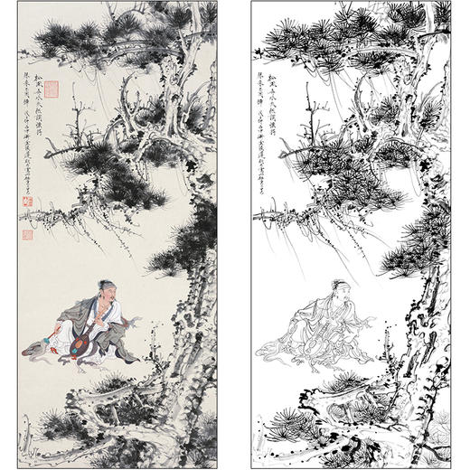 任重山水人物工笔画白描底稿《松林高仕》临摹勾线高清打印稿RD55 商品图0