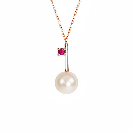 【现货】18K金珍珠项链红宝石轻奢锁骨链【尺寸8.2mm】  【一物一证书】 商品图4