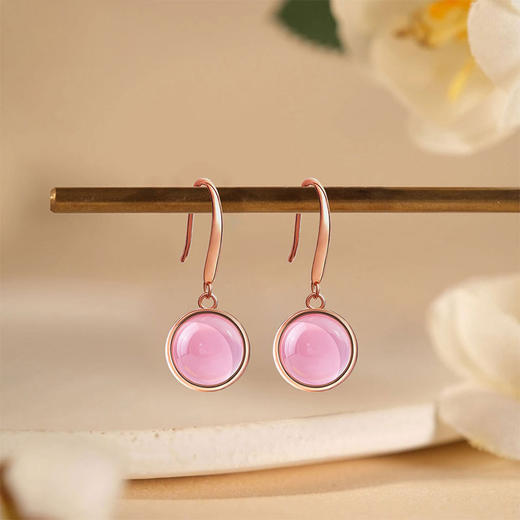 【粉水晶耳环】耳坠女天然粉水晶S925银耳饰品时尚轻奢芙蓉石耳钉JE25001 商品图0