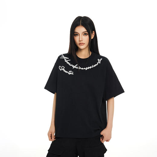 【Achock官方店】国潮重磅环绕签名短袖T恤男女新款美式半袖上衣 商品图1