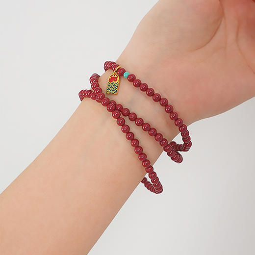 【现货】朱砂项链复古紫砂素面圆珠本命年锦鲤福牌【单珠尺寸4mm】  【一物一证书】 商品图2