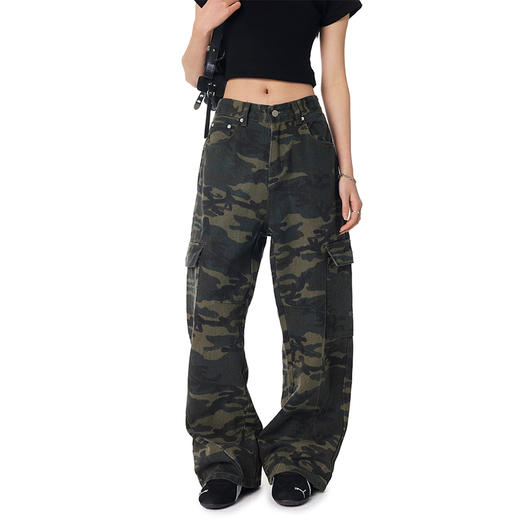 【Achock官方店】美式复古迷彩工装裤男女潮牌褶皱多口袋休闲长裤 商品图1