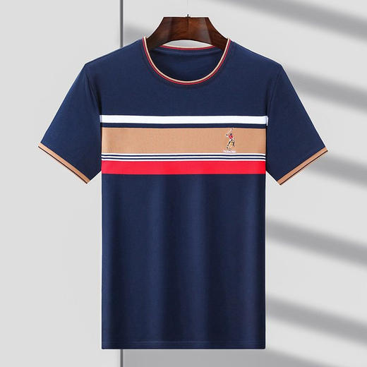 男士短袖t恤条纹撞色新款潮流男装圆领宽条纹短袖T恤    PSL-6182* 商品图1