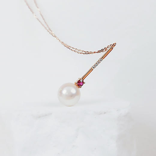 【现货】18K金0珍珠项链红宝石镶嵌轻奢设计款【尺寸8.2mm】  【一物一证书】 商品图3