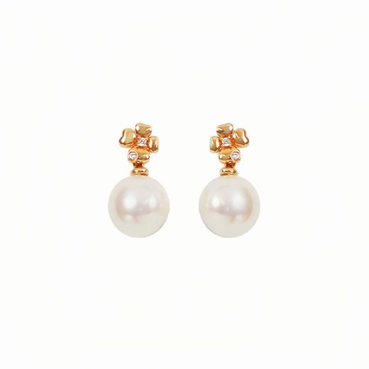 【现货】18K金珍珠耳钉法式优雅小花珍珠耳钉【尺寸8.4mm】  【一物一证书】 商品图3