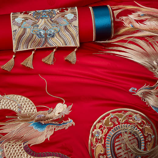 自然醒婚庆系列 100支全棉色织婚庆四件套六件套龙凤至美百年琴瑟床上用品套件KY 商品图13