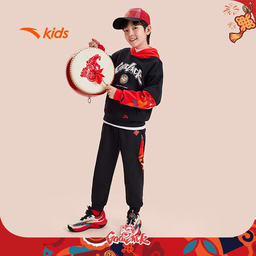 安踏儿童卫衣男女大小童2025加绒保暖针织连帽套头衫A72518713 商品图2