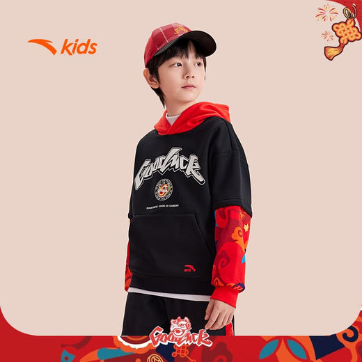 安踏儿童卫衣男女大小童2025加绒保暖针织连帽套头衫A72518713 商品图1