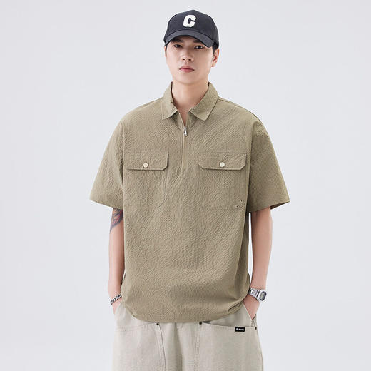 Polo衫套头工装男短袖夏季新款口袋拉链宽松翻领半袖衣服   AY-D3705【AY-3705】 商品图2