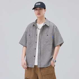 新品港风复古条纹衬衫夏季男款潮牌短袖衬衣宽松休闲上衣   AY-D1318【AY-1318】
